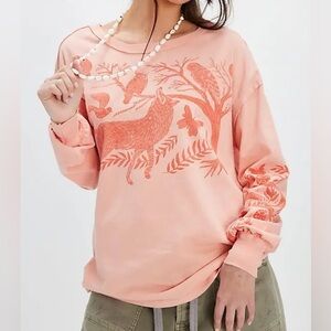 NWOT Free People RAGABOND Woodland Doodle Long-Sleeve Tee Size XS